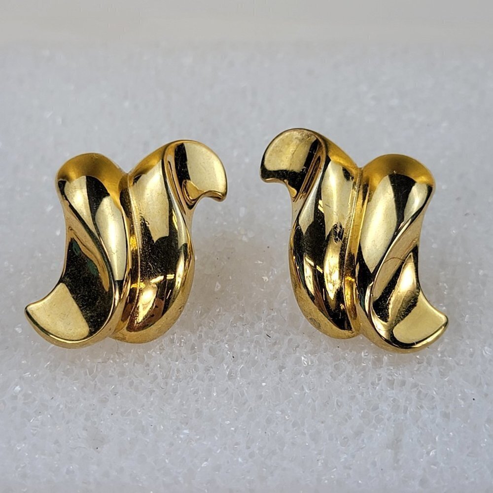 Vintage P.E.P Erwin Pearl Gold-Tone Geometric Stud Earrings 1 In Pierced Post